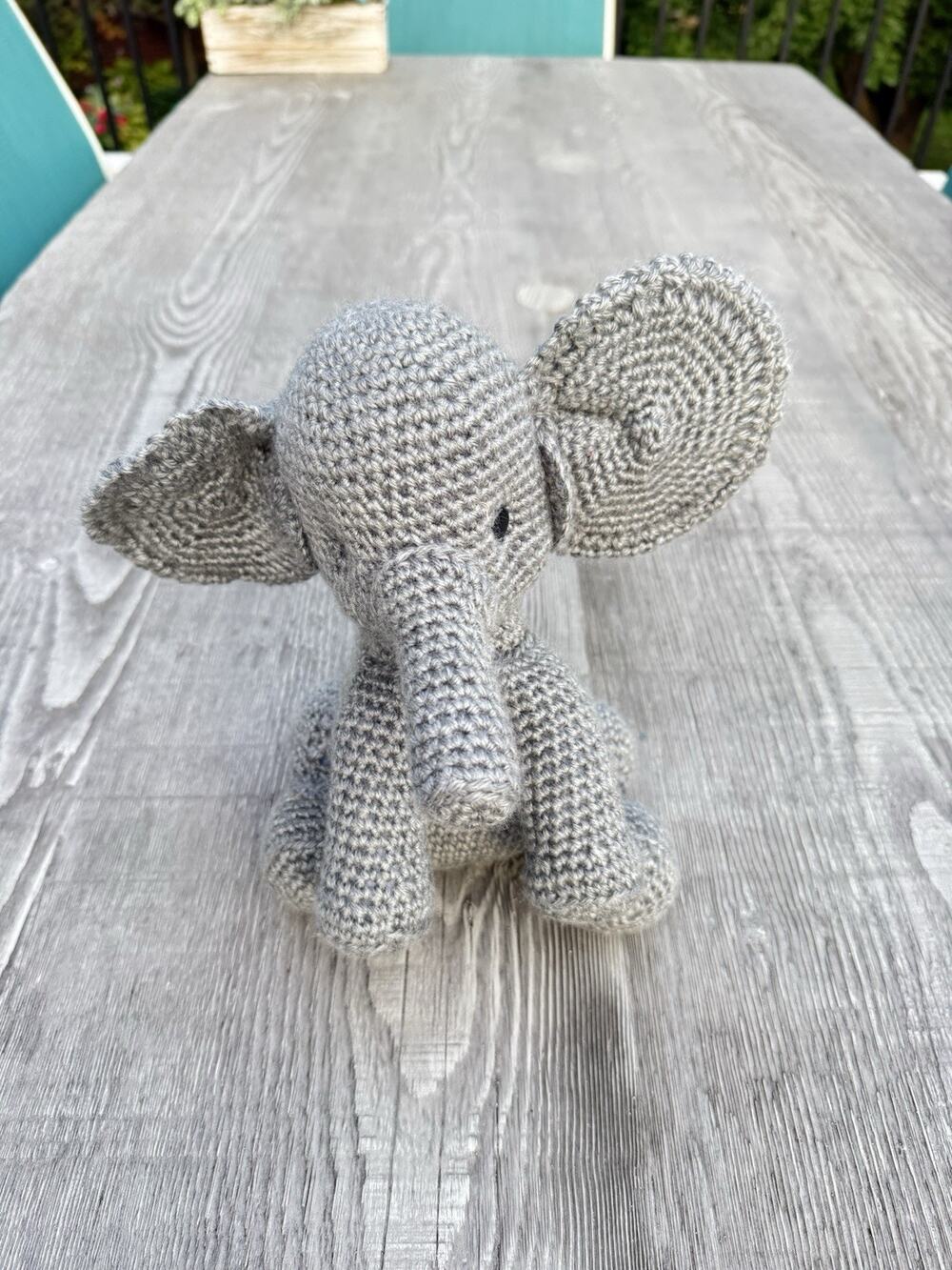 Handmade Crochet Elephant Plush Gray Amigurumi Stuffed Animal 10 Inch